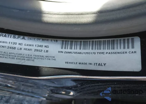 2018 Maserati Ghibli z USA, uszkodzony, nr VIN ZAM57XSA8J1293170